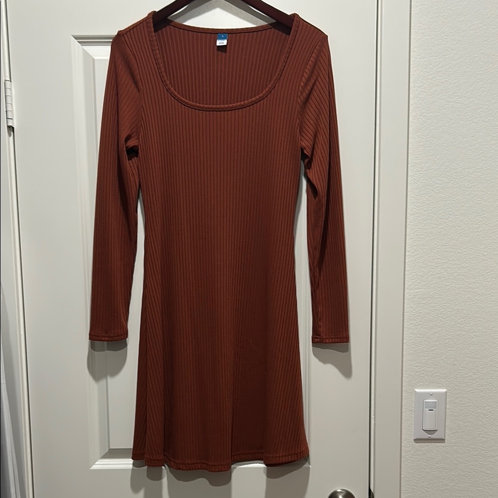 Fit & Flare Rib-Knit Long-Sleeve Mini Dress